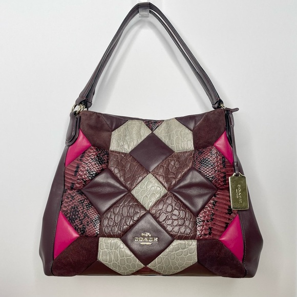 Coach Canyon Quilt Edie Shoulder Bag In Exotic Embossed Leather Oxblood 38369 - Picture 1 of 15